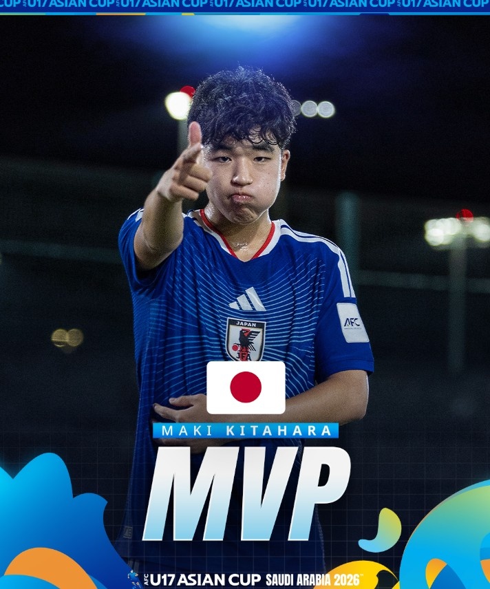 北原槙包攬U17亞洲杯金靴+MVP，兩戰(zhàn)中國均破門